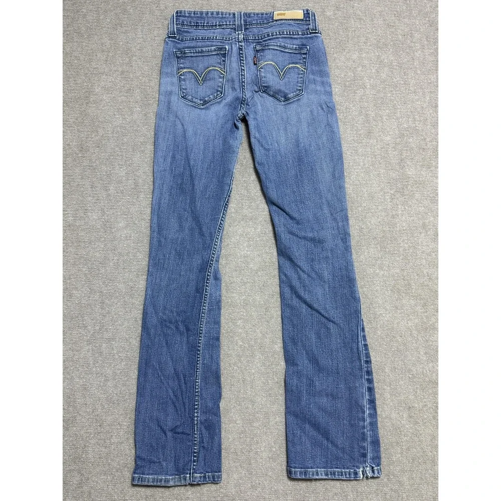 Levis Jeans‎ Womens 3 Medium Blue Bootcut Stretch Denim Distressed Raw Hem